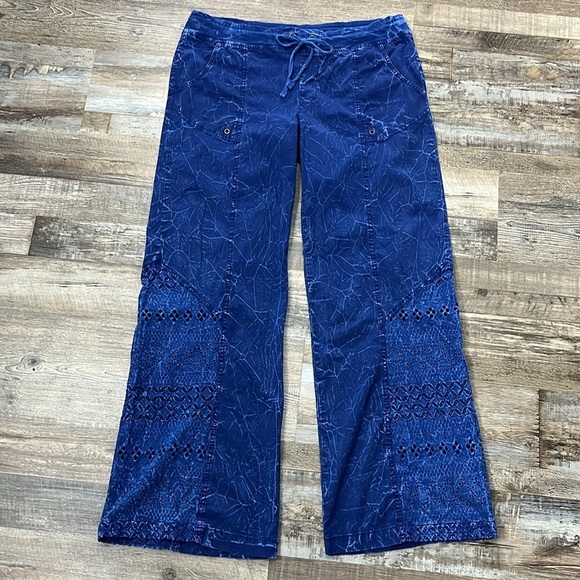 Mind Set by XCVI Blue Eyelet Lace Cotton Wide Leg Pants Size L Boho Lagenlook - Picture 3 of 13